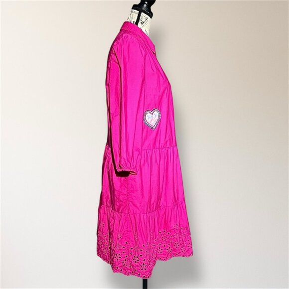 GAP‎ L Petite Pink Eyelet Mini Dress Puff Sleeve Sequin Heart Barbie Cottagecore - Picture 3 of 7